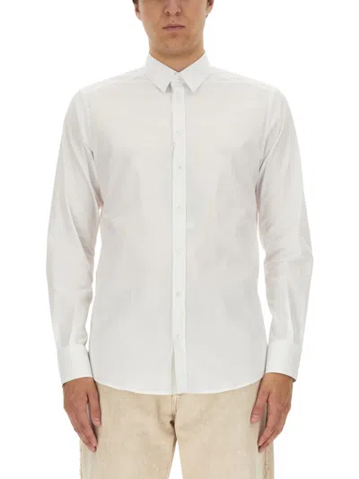 Dolce & Gabbana Slim Fit Long-sleeved Shirt In Stretch Cotton In White
