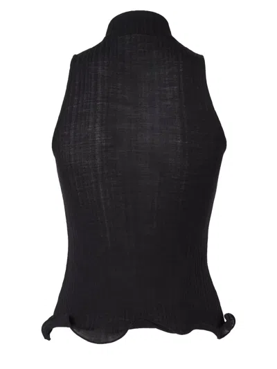 Fendi High Neck Fitted Sleeveless Top With Ruffles Clothing In Black