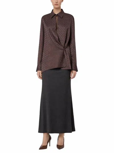 Fendi Wrap Silhouette Long-sleeved Shirt Size 38 In Brown
