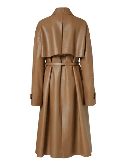 Fendi Light Brown Nappa Leather Trench Coat In Brown