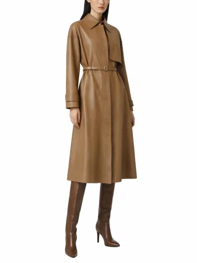Fendi Light Brown Nappa Leather Trench Coat In Brown