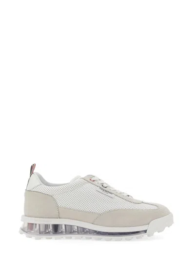Thom Browne Perforated Leather Sneakers With Suede Overlays And Transparent Sole In Multi