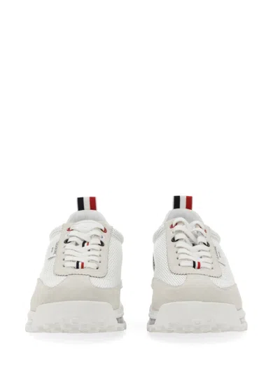 Thom Browne Perforated Leather Sneakers With Suede Overlays And Transparent Sole In Multi