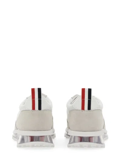 Thom Browne Perforated Leather Sneakers With Suede Overlays And Transparent Sole In Multi