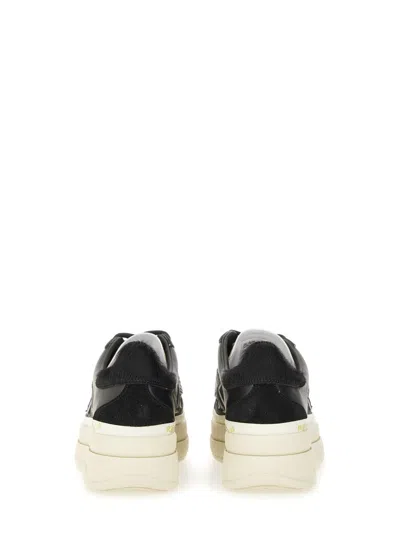 Premiata Platform Sneakers With Glitter And Contrast Tab In Black
