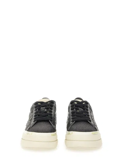 Premiata Platform Sneakers With Glitter And Contrast Tab In Black