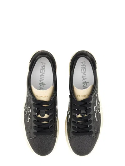 Premiata Platform Sneakers With Glitter And Contrast Tab In Black
