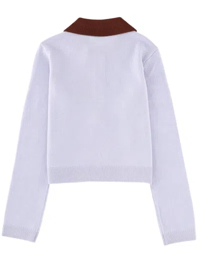 Self-portrait Knit Top Contrasting Collar Front Pockets In White