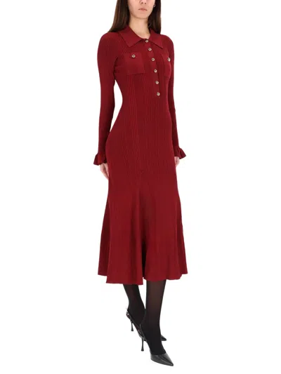 Self-portrait Button-embellished Ribbed-knit Midi Dress In Burgundy