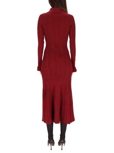 Self-portrait Button-embellished Ribbed-knit Midi Dress In Burgundy