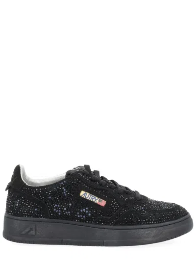 Autry Black Suede Rhinestone Sneaker In Blue