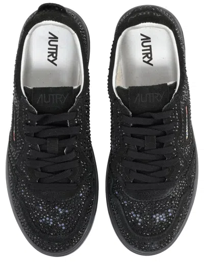 Autry Black Suede Rhinestone Sneaker In Blue