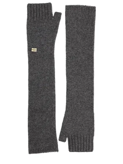 Ganni Fingerless Embellished Gloves In Gray