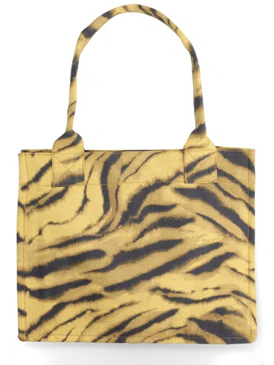Ganni Large Cotton Tote Bag In Animal Print