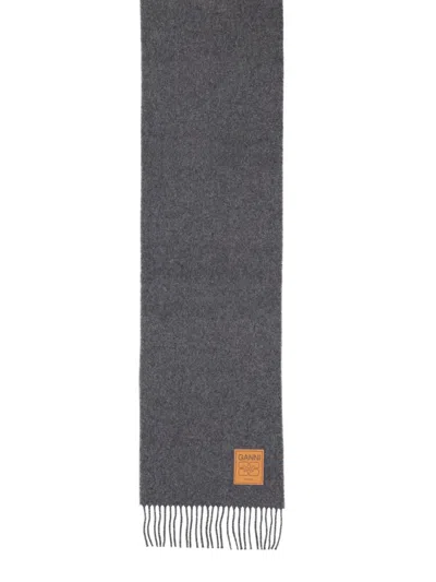 Ganni Wool Scarf In Gray