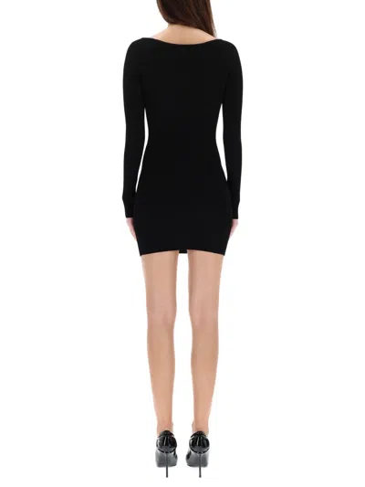 Diesel Women Black U Neck Dress With D-logo In Ribbed Fabric Woman In Black