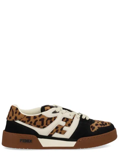 Fendi Low-top Platform In Multicolor Cavallino Calfskin And Suede In Brown