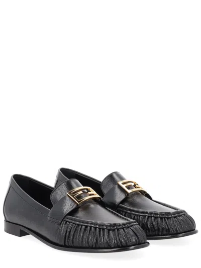Fendi Nappa Leather Baguette Loafers Fringe Detail In Blue