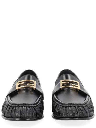 Fendi Nappa Leather Baguette Loafers Fringe Detail In Blue