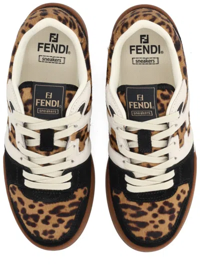 Fendi Low-top Platform In Multicolor Cavallino Calfskin And Suede In Brown