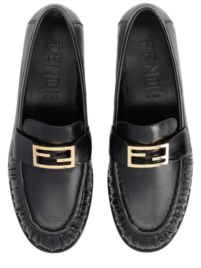 Fendi Nappa Leather Baguette Loafers Fringe Detail In Blue