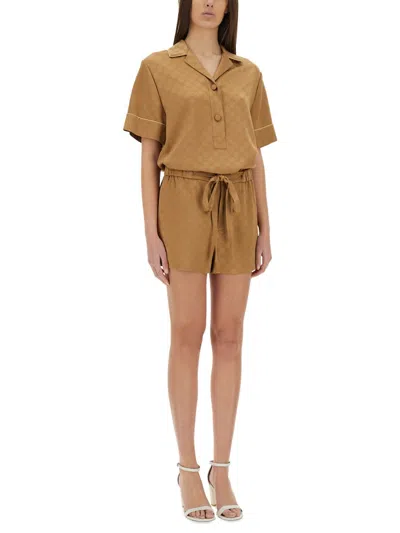 Gucci Satin Shorts Gg Bermuda And Short Brown In Neutral