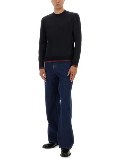 Gucci Textured Knit Sweater Contrast Trim In Blue