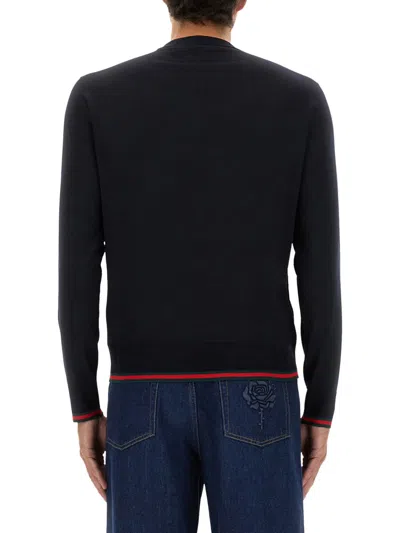 Gucci Textured Knit Sweater Contrast Trim In Blue