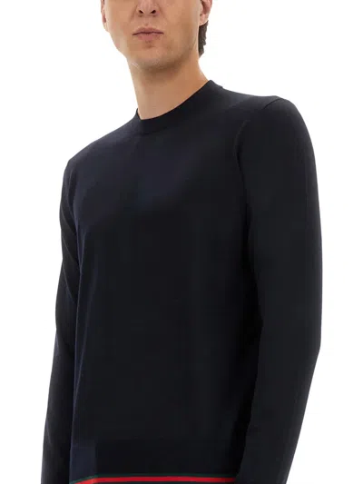 Gucci Textured Knit Sweater Contrast Trim In Blue