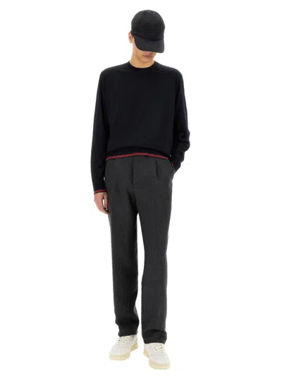 Gucci Textured Knit Sweater Contrast Trim In Blue