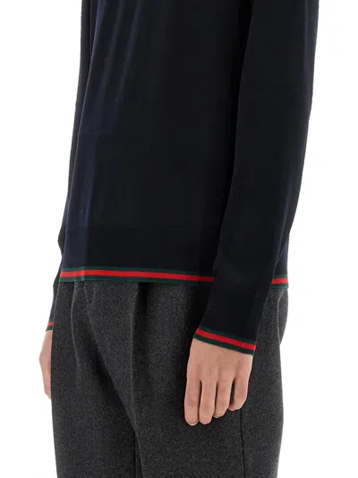 Gucci Textured Knit Sweater Contrast Trim In Blue