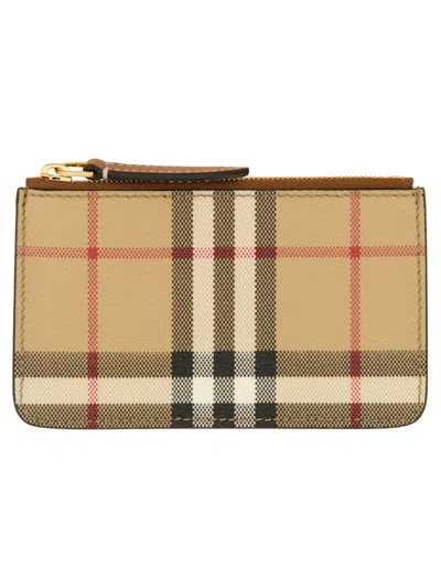 Burberry Women Beige Vintage-check Print Zipped Wallet, Onesize Luxury Card Holders For Women Darveys In Multi