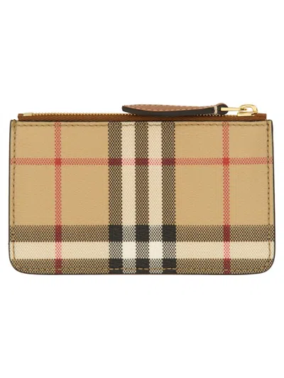 Burberry Women Beige Vintage-check Print Zipped Wallet, Onesize Luxury Card Holders For Women Darveys In Multi