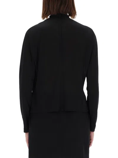 Versace Jeans Couture Draped Front Mock Neck Long Sleeve Top In Black