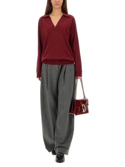 Gucci Women Ultrafine Wool Polo Shirt In Red