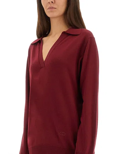 Gucci Women Ultrafine Wool Polo Shirt In Red