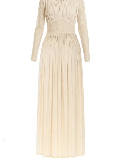 Zimmermann Ruched Stretch-jersey And Lace Maxi Dress In Neutral