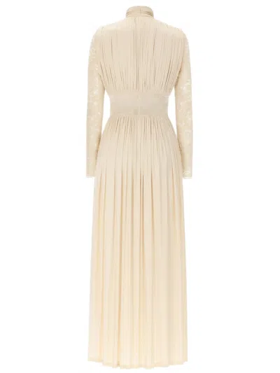 Zimmermann Ruched Stretch-jersey And Lace Maxi Dress In Neutral