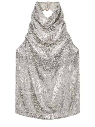 Stella Mccartney Womens Silver Halterneck Textured-pattern Woven Top