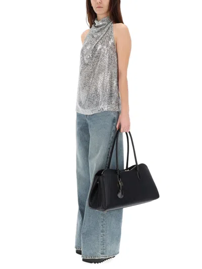 Stella Mccartney Womens Silver Halterneck Textured-pattern Woven Top