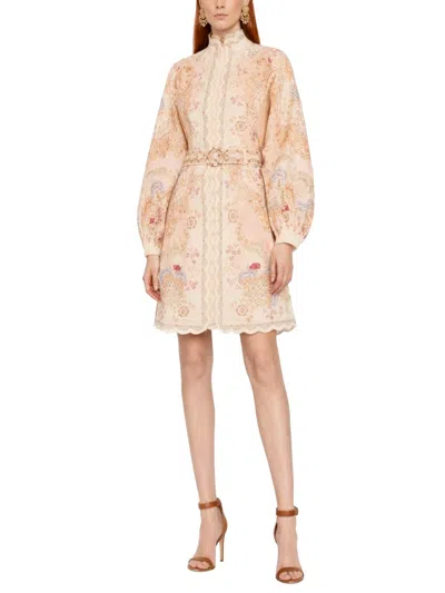 Zimmermann Daylight Multicolor Midi Dress With Long Puffed Sleeves And All-over Floral Print In Linen Woman In Yellow