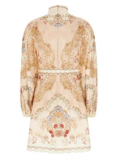 Zimmermann Daylight Multicolor Midi Dress With Long Puffed Sleeves And All-over Floral Print In Linen Woman In Yellow