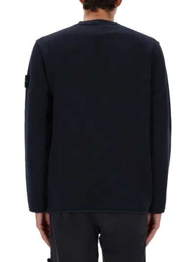 Stone Island Crewneck Sweatshirt With Ribbed Detailing And Logo Patch In Black