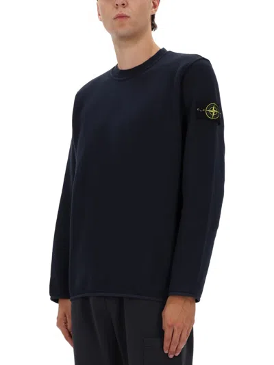 Stone Island Crewneck Sweatshirt With Ribbed Detailing And Logo Patch In Black