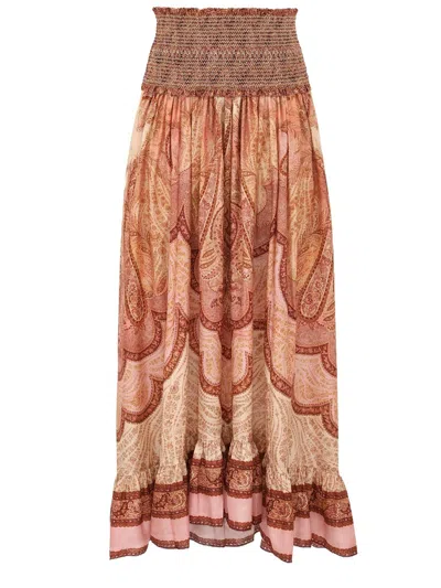 Zimmermann Wanderlust Patterned Silk Maxi Skirt In Brown