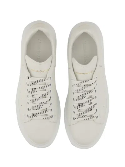 Alexander Mcqueen White Low Top Sneakers With Logo Lettering On Tongue And Heel In Leather Woman