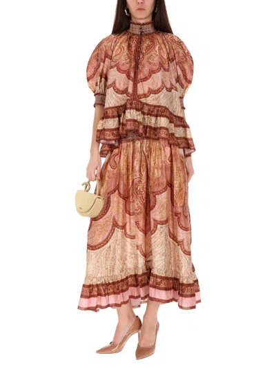 Zimmermann Tapestry-print Burgundy Silk Habotai Wanderlust Blouse In Red