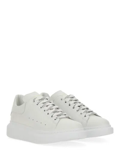 Alexander Mcqueen White Low Top Sneakers With Logo Lettering On Tongue And Heel In Leather Woman
