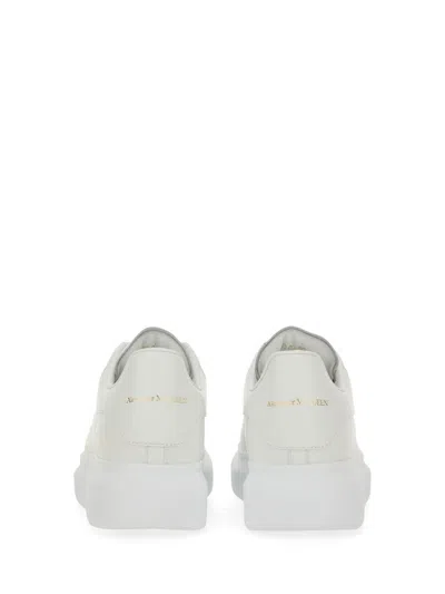 Alexander Mcqueen White Low Top Sneakers With Logo Lettering On Tongue And Heel In Leather Woman