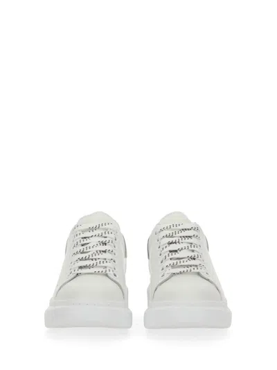 Alexander Mcqueen White Low Top Sneakers With Logo Lettering On Tongue And Heel In Leather Woman